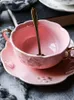 Чашки блюдцы романтическая вишня цветет тисненный керамический молочный чашка кофе с ложкой бинауральная суп -миска десерт птичий гнездо Ccereal Bow