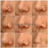 Nose Rings Studs Nose Rings Studs Gold Fake Piercing Clip Ring Cuff Body Jewelry For Women New Trend Ear Cuffs Heart Cross Flowers 22 Styles Drop De Dhtal