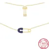 Anhänger Halsketten Pin Halskette Weibliche Persönlichkeit Büroklammer S925 Sterling Silber Farbe Schlüsselbein Kette Armband Nische Design1244U