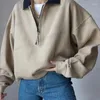 Women's Hoodies Retro Khaki Solid POLO Shirt Sweatshirt Oversized American Casual Streetwear Long Sleeve Tops 2023 Autumn Korean Fashion