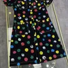 Dresses Designer 2023 Summer Fashion Color Dynamic Wave Dot Single Single Breadted Wording Gocket Slim Denim Dress