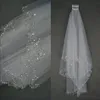 luxury Wedding Veils Short Wedding Bridal Veil 2 Layer Handmade Crystal Beaded Crescent edge Bridal Accessories Veil White Ivory i189N