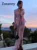 Платье с двумя частями Zuzanny Chefon Print Sets с длинным рукавом и юбкой Сексуальные бодисоны розовый y2k 2 Женские пляжные наряды 230721