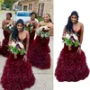 2023 Bridesmaid Dresses Sexy Burgundy Velvet Sweetheart Mermaid Tiered Ruffles Organza Floor Length Party Wedding Guest Dress Maid302K