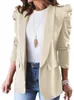 Damesjassen Elegante pieektje mouw voor vrouwen 2023 Spring herfst mode Solid Pocket Coats Casual Office Lady White Blazers