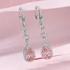 Orecchini pendenti Goccia d'acqua Orecchini con diamanti rosa Vero argento sterling 925 Matrimonio di fidanzamento per regalo di gioielli da donna