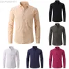 Mannen Casual Shirts Heren Casual Lange Mouw Linnen Shirt Revers Kraag Shirt Zomer Effen Kleuren Blouse Tops Mode Shirts L230721