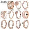 Fahmi 100 ٪ 925 Sterling Silver 11 Charm Rose Gold Magic Crown Daisy Ring Ring Leaves Heart على شكل قلب حلقة الجولة CH196S