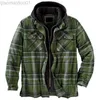 Men's Jackets Men Winter Jackets Harajuku Plaid Shirts Coats Hooded Zipper Long Sleeve Basic Casual Shirts Jackets European Style Size S-5XL L230721