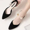 Klänningskor Pearl Ring Solid Pointed Toe Flock Ballet Flats Woman Loafers grunt Slip On Shoes Women Party Metal Low Heels Ballerina Femme L230721