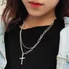 Chokers Hip Hop Double Chain Metal Key Cross Pendant Necklace For Women Men Jewelry Punk Choker Fashion Party Accessories Xmas Gif163j