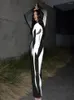 Casual Dresses Y2K 3D Body Print Maxi Dress Women Aesthetic Long Sleeve Unique Sexy Body-Shaping Slim Back Zipper Round Neck Party Club