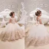 Princesse Flower Girls 'Robes avec Bow Backless Lace Applique Long Floor Communion Dress for Party355t