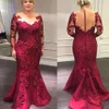 Abiti per la madre della sposa rosso scuro Applique in pizzo Illusion Maniche lunghe Abiti da sera convenzionali Splendido abito da sposa per la madre dello sposo228V