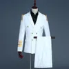 船メンズネイビーホワイトキャプテンユニフォームタキシードジャケットパンツステージパフォーマンススタジオスーツアジアサイズ301V