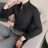 Camisas sociais masculinas masculinas negócios camisa de manga comprida linha escura macio moda casual ajuste fino formal escritório roupas sólidas