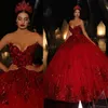 2021 Red Sequined Princess Quinceanera Dresses Ball Gown Sweetheart Bling Puffy Prom Dress Luxury Sweet 16 Dress Beaded Appliques 224U