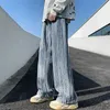 Męskie dżinsy Y2K streetwear w paski w lupggy dżinsowe spodnie Męskie ubrania umyć niebieskie proste luźne spodnie dżinsowe Vetements Homme 230720