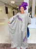Vêtements ethniques violet Bazin Riche robes longues avec écharpe brodée Dashiki Robe pour la guinée nigéria femmes bassin robes de soirée