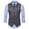 Hommes gilets mode classique Vintage Plaid gilet hommes Slim Fit affaires casual gilet hommes mariage fête vêtements quotidiens