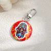 Keychains Colorful Flower Evil Eye Hamsa Hand Keychain Key Ring Women Men Acrylic Round Retro Fatima Bag Car Airpods Box Accessories