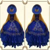 2022 Vintage Or Broderie Fleurs Bleu Royal Quinceanera Robes De Bal Robe De Bal XV Mexicain Charro Satin Soirée Formelle Sw252i