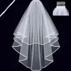 Semplice Tulle Bianco Avorio Due strati Veli da sposa Bordo del nastro Pettine Accessori da sposa economici Velo da sposa corto 2019 New227E