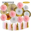 Autres fournitures de fête d'événement Noël Année Party Favor Or Pliant Papier Fan Enfants Fille Garçon 1er Anniversaire Bébé Baptême Décor DIY Suspendu Gland Rose Bleu 230720