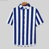 Men's Casual Shirts Nautical Design Loose Shirt Vacation Vertical Navy Stripes Casual Shirts Hawaiian Print Short-Sleeve Stylish Oversize Blouses L230721