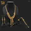 Conjunto de pendientes de collar, joyería de boda de Color dorado de Dubái de lujo, pulsera nigeriana africana de cobre, pendiente, joyería etíope
