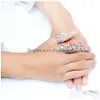 Bande Anneaux Strass Siamois Anneau Femmes Or Sier Chic Alliage Brillant Fleur Floral Celebrity Party Connect Fl 2 Finger Drop Delivery J Dhgnv