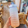 Water Bottles 2 Liter Large Capacity Free Motivational With Time Marker Fitness Jugs Gradient Color Plastic Cups Outdoor Frosted Bottle