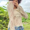 Camiseta de mujer Gaono Floral Lace Mesh Sheer Conjunto de 2 piezas Camiseta de manga larga con hombros descubiertos Top de tubo sin tirantes Fairy Coquette Y2K Vintage Crop Top 230721