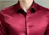 Men's Casual Shirts Mens Wine Red Satin Luxury Dress Shirts 2020 Brand New Slim Fit Long Sleeve Shirt Men Casual Smooth Stretch Chemise Homme 5XL L230721