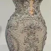 2021 Plus Size Arabisch Aso Ebi Luxuriöse Meerjungfrau Spitze Ballkleider Perlen Sheer Neck Abend Formale Party Zweite Empfangskleider ZJ174I