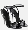 2023 Été Sexy Jerry Femmes Sandales Chaussures Orné De Cristal Noir Satin Boucles Sangle Talons Hauts Noir Lady Sandalias Robe De Mariée EU35-42