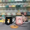 Tazze Tazza in ceramica a rilievo 3D con coperchio Cucchiaio Personalità Caffè Animale Legna da ardere Cane Tazza Tazza da tè Tendenza personalizzata