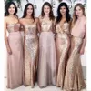 Modest Blush Pink Beach Wedding Bridesmaid Dresses With Rose Gold Sequin Mismatched Wedding Maid of Honor Gowns Women Party Formal272i