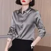 Chemisiers pour femmes printemps et automne qualité luxe élégant bureau bouton à manches longues chemise Imitation soie affaires haut professionnel