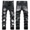 Mens Jeans nödställda motorcykelcyklist Jean Snake Brodery Rock Skinny Slim Ripped Hole Stripe Fashionabla broderi Denim Pants