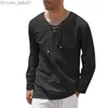 Men's Sweaters Summer New Men's Long Sleeve T-shirt Cotton Linen Dress V-Neck Lace Loose Top T-shirt Beach Casual Zipper S-4XL Z230721