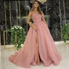 2021 Dusty Pink Elegant Evening Formal Dresses Com Dubai Formal Vestidos Party Prom Dress Árabe Oriente Médio Um Ombro Alto Split281N