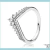Trendy Echt 925 Sterling Zilver Glinsterende Prinses Wishbone Ring Voor Vrouwen Wedding Engagement Party Pandora Sieraden Gift T9G6F272y