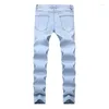 Men's Jeans Biker Denim Men Casual Washed Cotton Flower Fold Regular Fit Ripped Hole Elasticity Pants Large Size