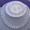 8-9mm Blanc de Culture d'Eau Douce Collier Bracelet Boucles d'Oreilles Set261Z