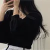 Женские рубашки T Корейский нишевый ретро-ретро-дизайн дизайн чувства повязки рукавов с фонаря короткая тонкая секция кардиган
