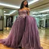 Plus Size Off The Shoulder Prom Dresses A-line Tulle Islamic Dubai Arabia Saudita Abito lungo da cerimonia formale Abiti da sera viola L74267x