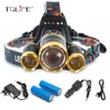 High quality 10000 Lumens Headlight LED Headlamp 3 T6 Zoom Headlamp Head Lights Lamp 2 18650 Battery AC Car USB Charger255w