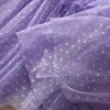 2023 Purple Polka Dot Tulle Panelled Dress Short Sleeve Round Neck Long Maxi Casual Dresses S3Q210720 Plus Size XXL