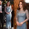 KATE MIDDLETON Same Style Crystal Long Evening Dress Light Blue Jewel Sheer Neck Long Sleeve Prom Gowns Floor Length Formal Occasi218p